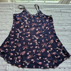 WallFlower Women’s Navy Floral Lace Trim Tank Top Size L Sleeveless Rayon Preown
